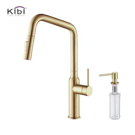 Kibi Macon Single Handle Pull Down Kitchen Sink Faucet with Soap Dispenser C-KKF2007BG-KSD100BG